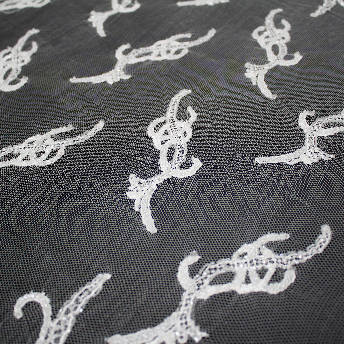 Haute Couture French Lace | Bridal Embroidered Lace with Seed Beads, Sequins, Abstract Flame-Like Lines, Gradient Patterns & Double Border | FRI2757