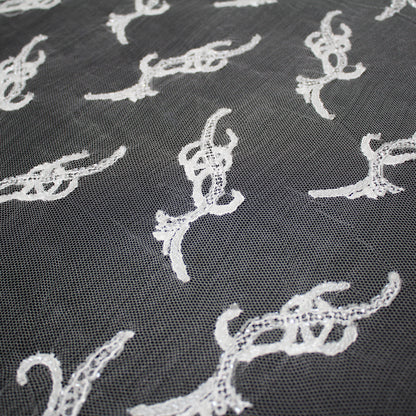 Haute Couture French Lace | Bridal Embroidered Lace with Seed Beads, Sequins, Abstract Flame-Like Lines, Gradient Patterns & Double Border | FRI2757