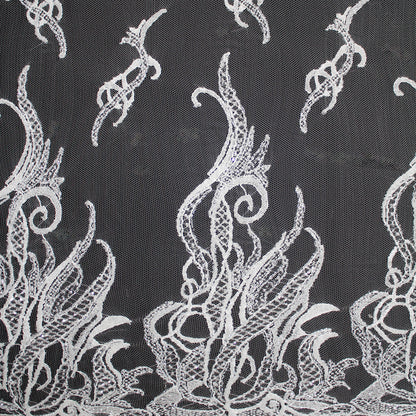 Haute Couture French Lace | Bridal Embroidered Lace with Seed Beads, Sequins, Abstract Flame-Like Lines, Gradient Patterns & Double Border | FRI2757