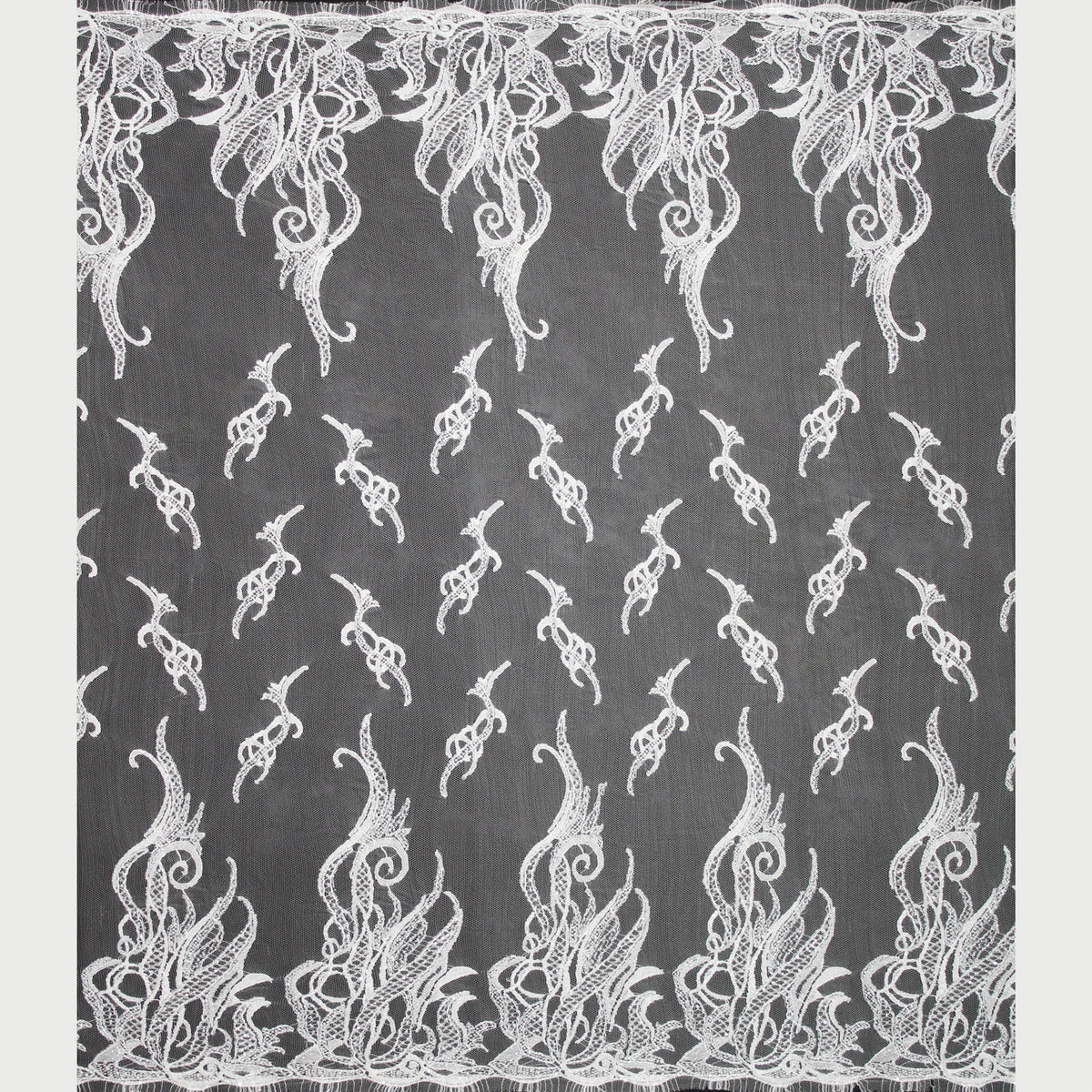 Haute Couture French Lace | Bridal Embroidered Lace with Seed Beads, Sequins, Abstract Flame-Like Lines, Gradient Patterns & Double Border | FRI2757