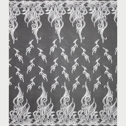 Haute Couture French Lace | Bridal Embroidered Lace with Seed Beads, Sequins, Abstract Flame-Like Lines, Gradient Patterns & Double Border | FRI2757