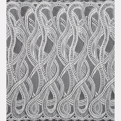 Haute Couture French Lace | Bridal Embroidered Lace with Seed Beads, Sequins, Abstract Snake Pattern, Sinuous Stripes & Double Scallop | FRI2476