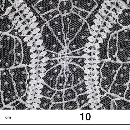 Haute Couture French Lace | Bridal Embroidered Lace with Sequins, Seed Beads, Arabesque Scrolls, Large Arched Leaves & Double Border | FRI2579