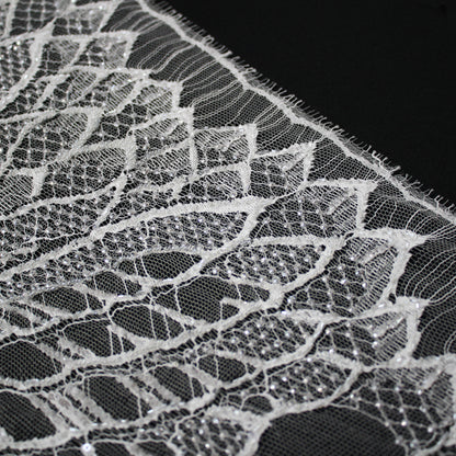 Haute Couture French Lace | Bridal Embroidered Lace with Sequins, Seed Beads, Abstract Intertwined Leaves & Double Scallop | FRI2580