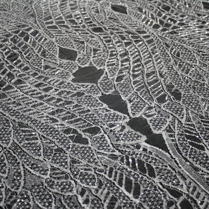 Haute Couture French Lace | Bridal Embroidered Lace with Sequins, Seed Beads, Abstract Intertwined Leaves & Double Scallop | FRI2580