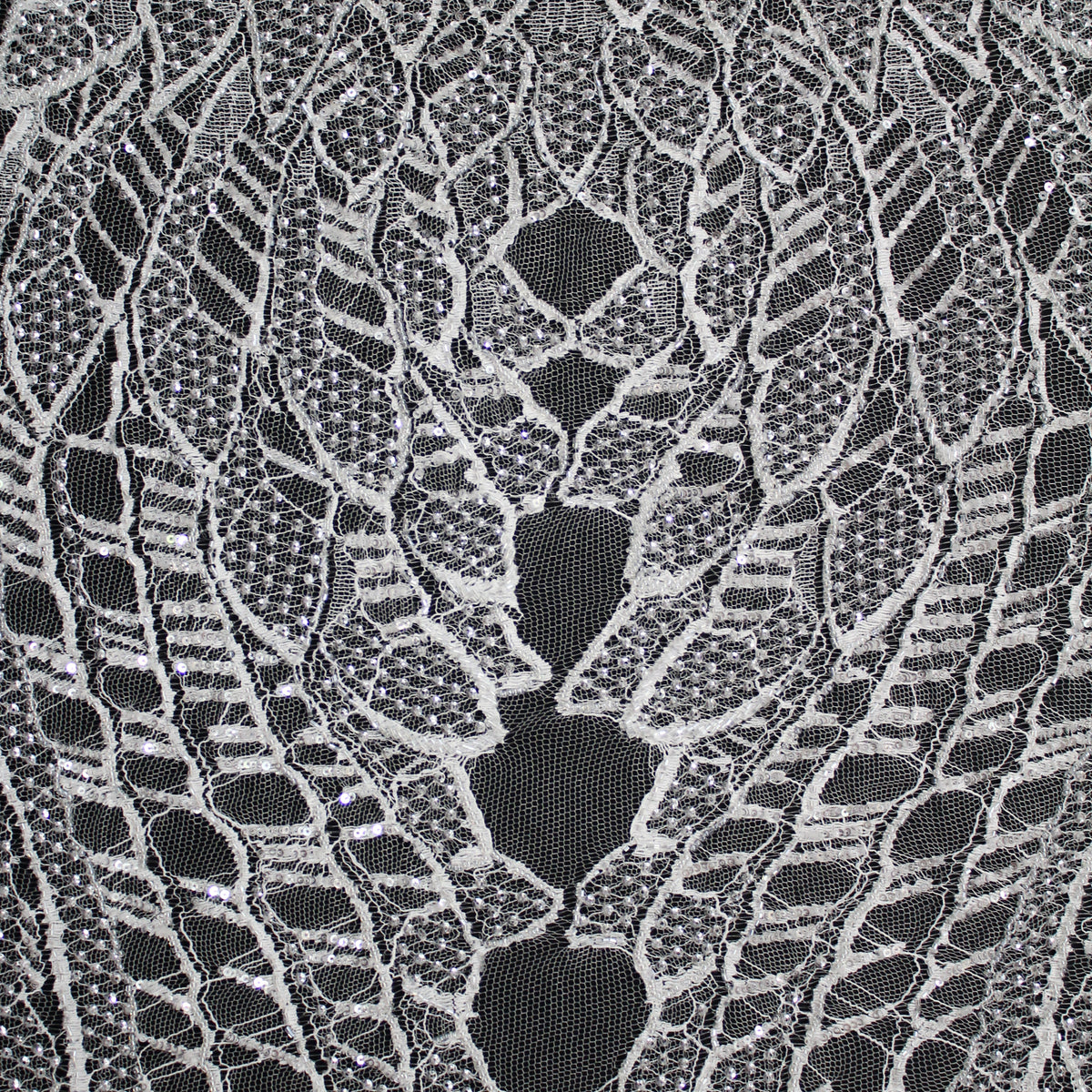 Haute Couture French Lace | Bridal Embroidered Lace with Sequins, Seed Beads, Abstract Intertwined Leaves & Double Scallop | FRI2580