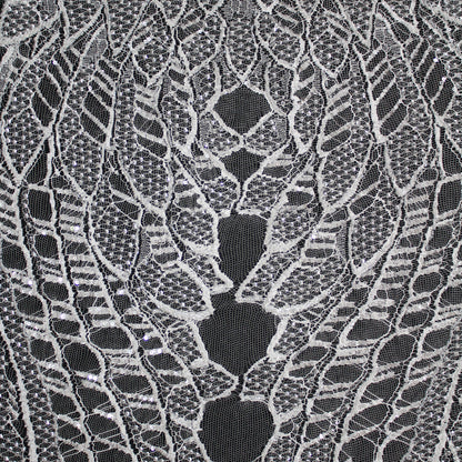 Haute Couture French Lace | Bridal Embroidered Lace with Sequins, Seed Beads, Abstract Intertwined Leaves & Double Scallop | FRI2580