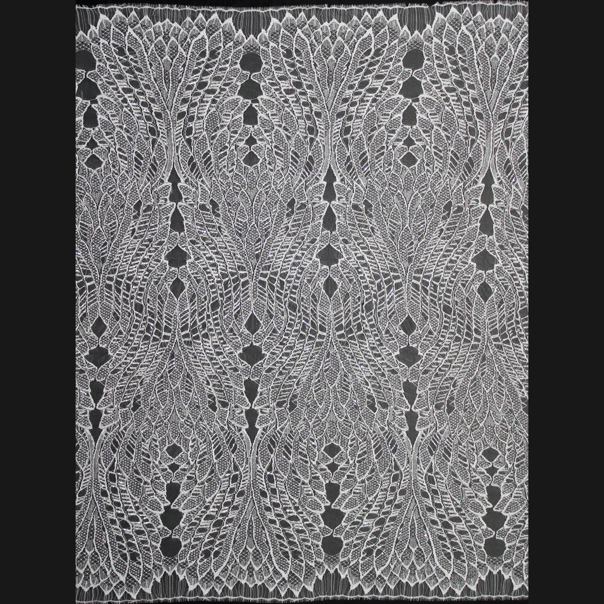Haute Couture French Lace | Bridal Embroidered Lace with Sequins, Seed Beads, Abstract Intertwined Leaves & Double Scallop | FRI2580