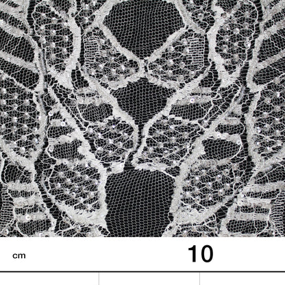 Haute Couture French Lace | Bridal Embroidered Lace with Sequins, Seed Beads, Abstract Intertwined Leaves & Double Scallop | FRI2580