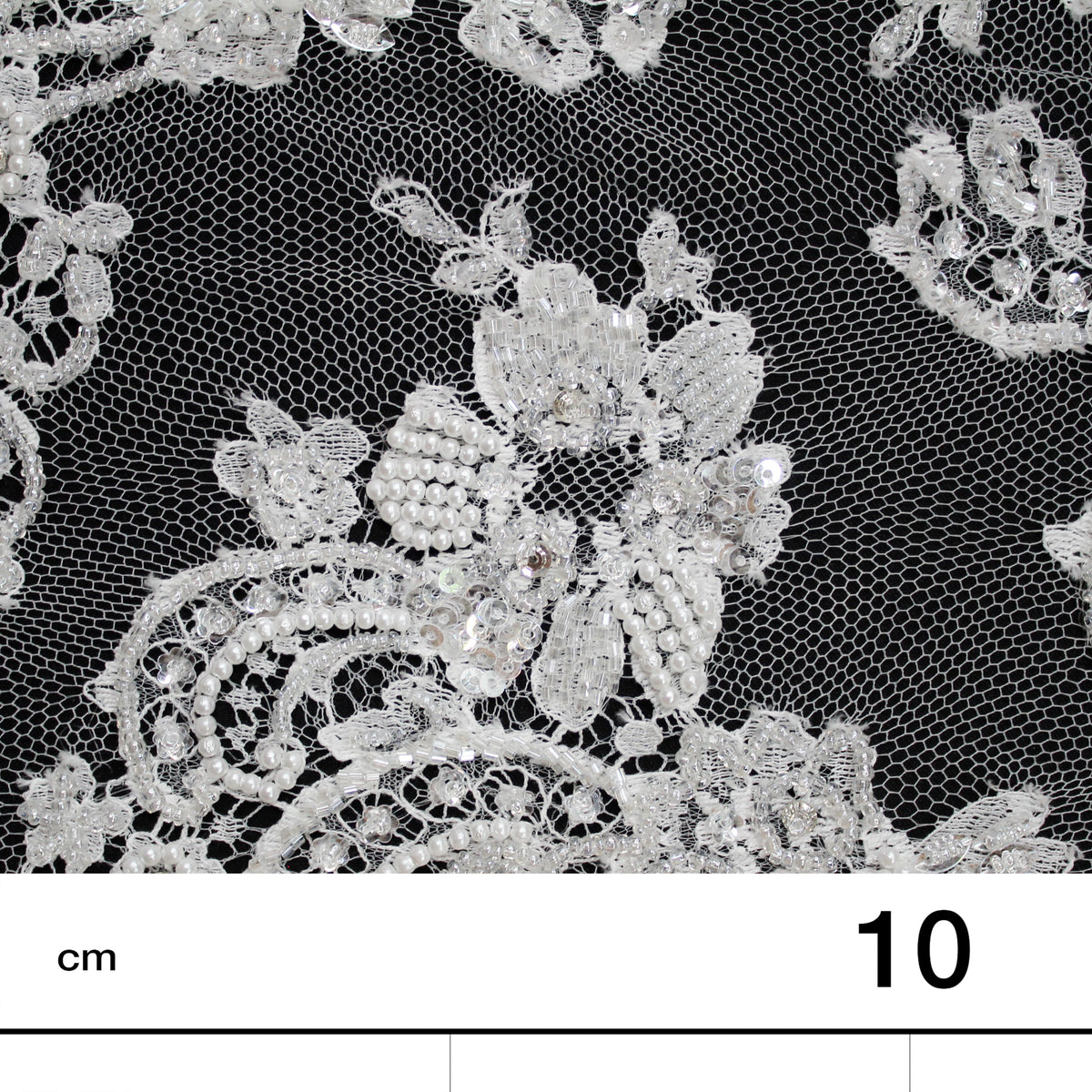 Haute Couture French Lace | Bridal Embroidered Lace with Pearls, Seed Beads, Sequins, S-Curve Vines & Double Floral Paisley Border | FRI1790