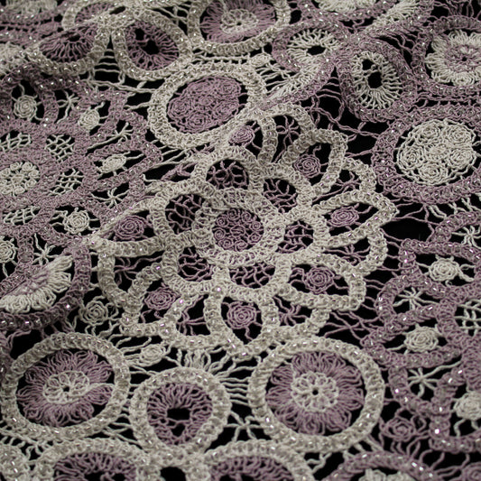 Macramé Lace | Rosette Flowers and Abstract Geometric Pattern | Bicolor
