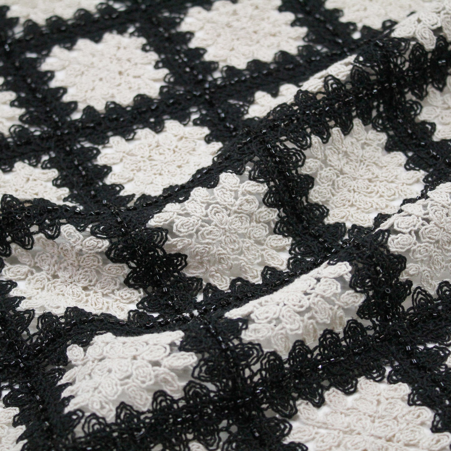 Macramé Lace | Abstract Geometric Rhombus Pattern | Bicolor Black & White