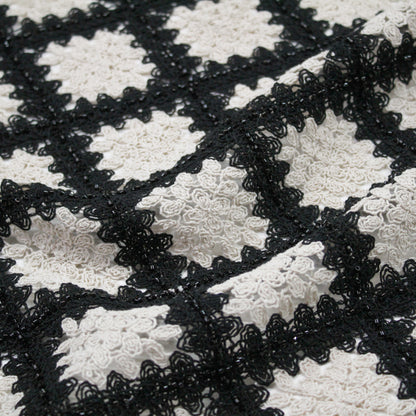 Macramé Lace | Abstract Geometric Rhombus Pattern | Bicolor Black & White