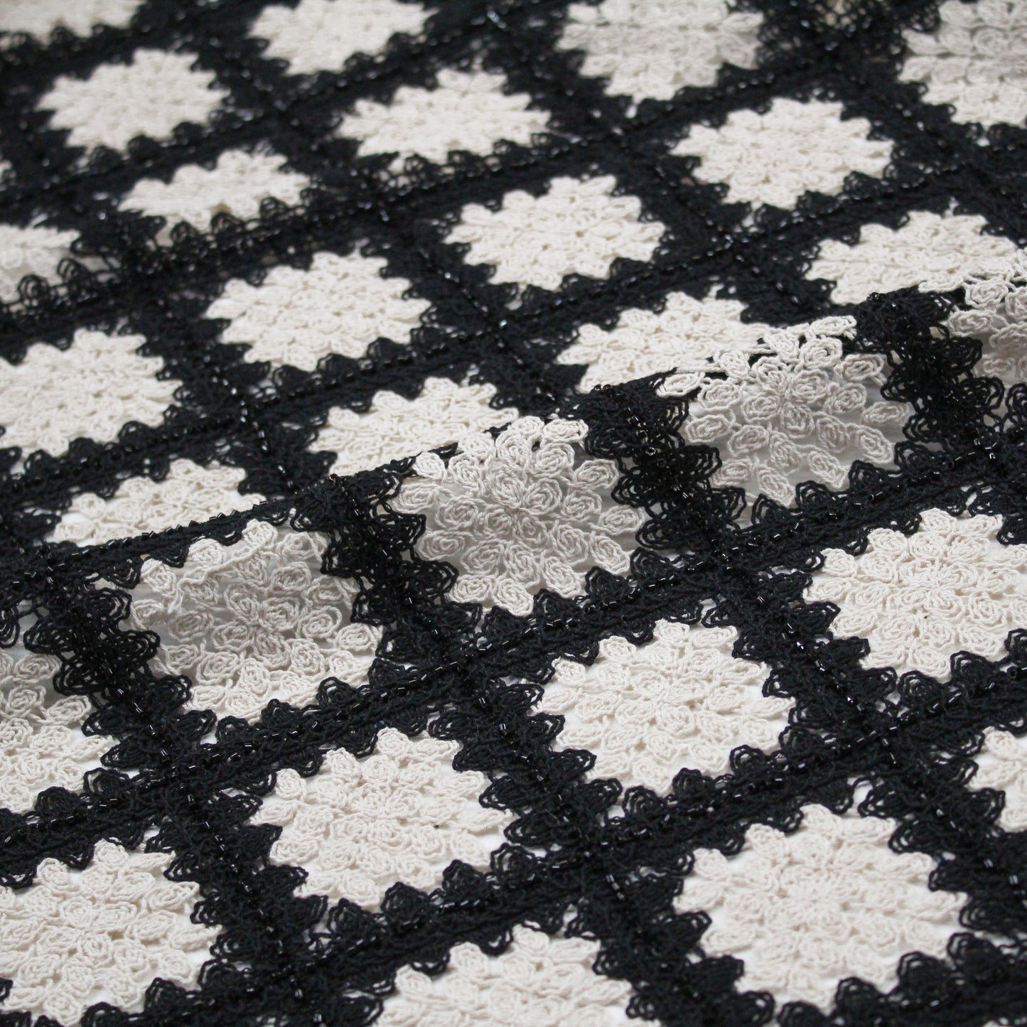 Macramé Lace | Abstract Geometric Rhombus Pattern | Bicolor Black & White