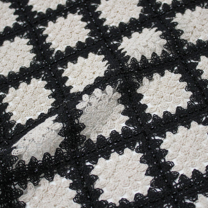 Macramé Lace | Abstract Geometric Rhombus Pattern | Bicolor Black & White