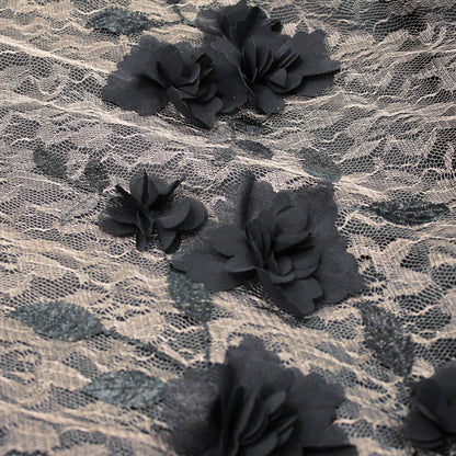 Pizzo Nude Ricamato con Fiori in Georgette 3D