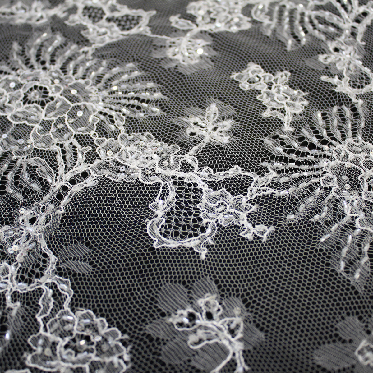 Haute Couture Lace | Bridal Ombré Embroidered Lace with Seed Beads, Sequins, All-Over Floral & Double Scallop | FRI625