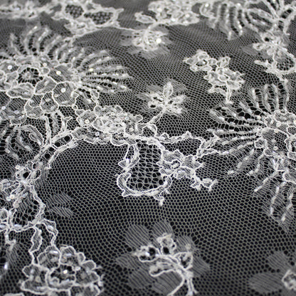 Haute Couture Lace | Bridal Ombré Embroidered Lace with Seed Beads, Sequins, All-Over Floral & Double Scallop | FRI625