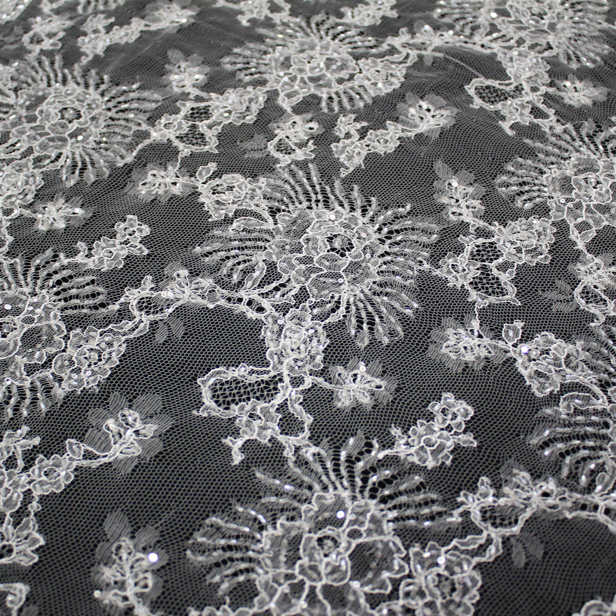 Haute Couture Lace | Bridal Ombré Embroidered Lace with Seed Beads, Sequins, All-Over Floral & Double Scallop | FRI625