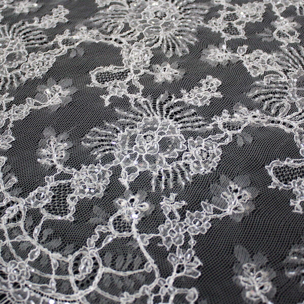 Haute Couture Lace | Bridal Ombré Embroidered Lace with Seed Beads, Sequins, All-Over Floral & Double Scallop | FRI625