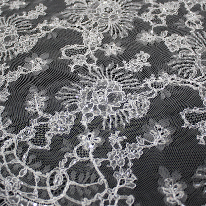 Haute Couture Lace | Bridal Ombré Embroidered Lace with Seed Beads, Sequins, All-Over Floral & Double Scallop | FRI625