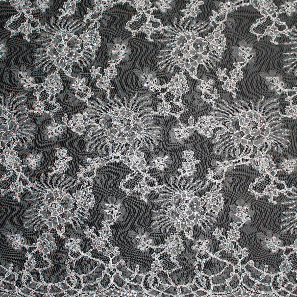 Haute Couture Lace | Bridal Ombré Embroidered Lace with Seed Beads, Sequins, All-Over Floral & Double Scallop | FRI625