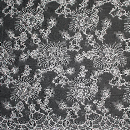 Haute Couture Lace | Bridal Ombré Embroidered Lace with Seed Beads, Sequins, All-Over Floral & Double Scallop | FRI625