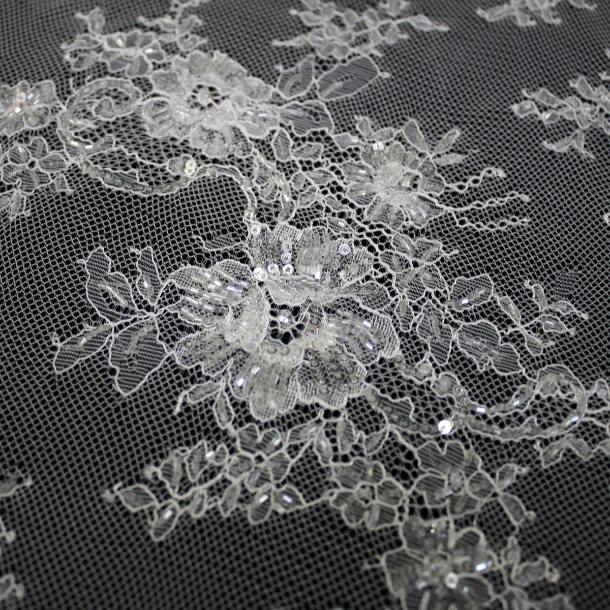 Haute Couture Lace | Bridal Ombré Embroidered Lace with Seed Beads, Sequins, All-Over Floral Bouquets & Double Border | FRI963