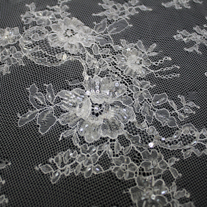 Haute Couture Lace | Bridal Ombré Embroidered Lace with Seed Beads, Sequins, All-Over Floral Bouquets & Double Border | FRI963
