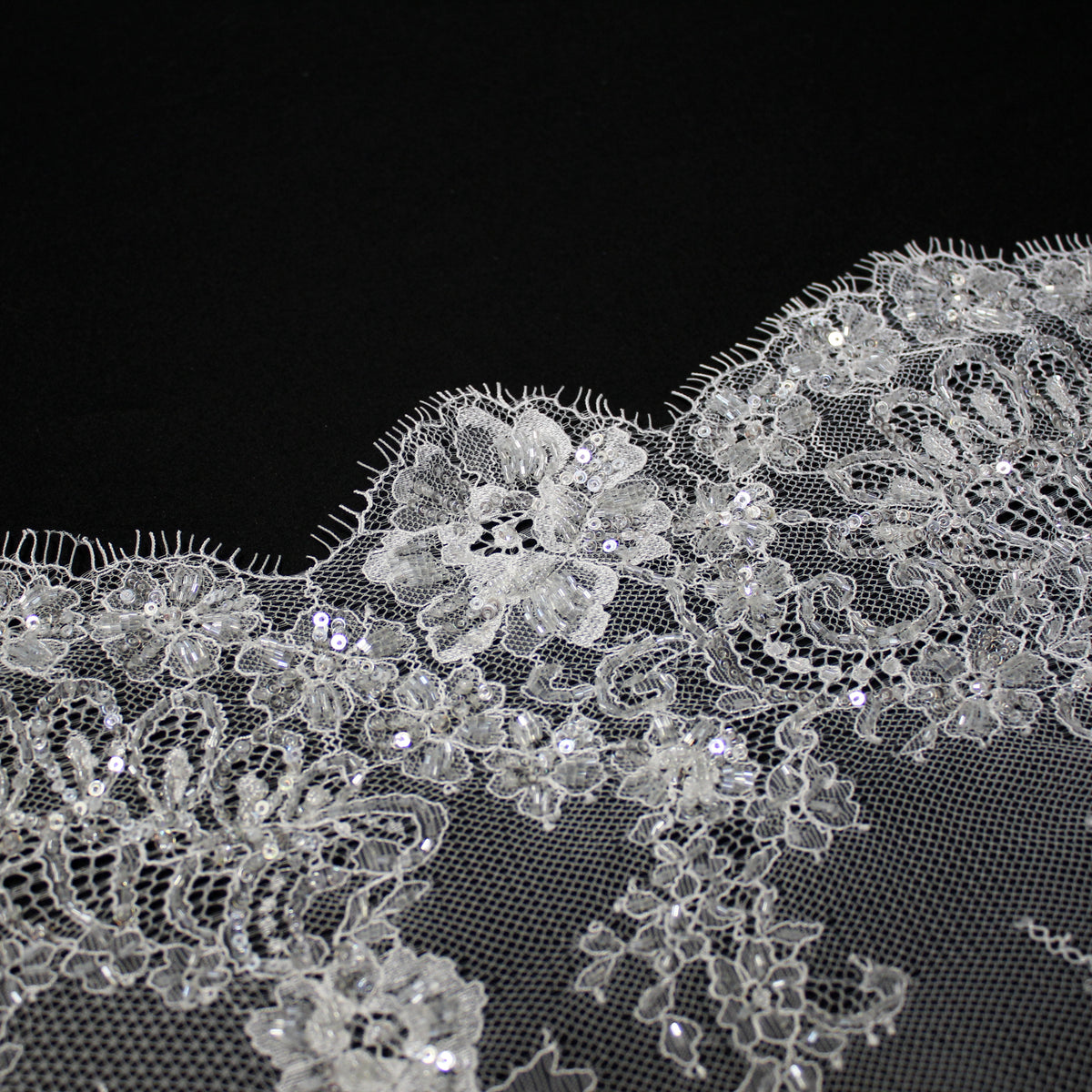 Haute Couture Lace | Bridal Ombré Embroidered Lace with Seed Beads, Sequins, All-Over Floral Bouquets & Double Border | FRI963