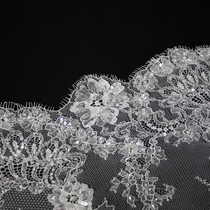 Haute Couture Lace | Bridal Ombré Embroidered Lace with Seed Beads, Sequins, All-Over Floral Bouquets & Double Border | FRI963