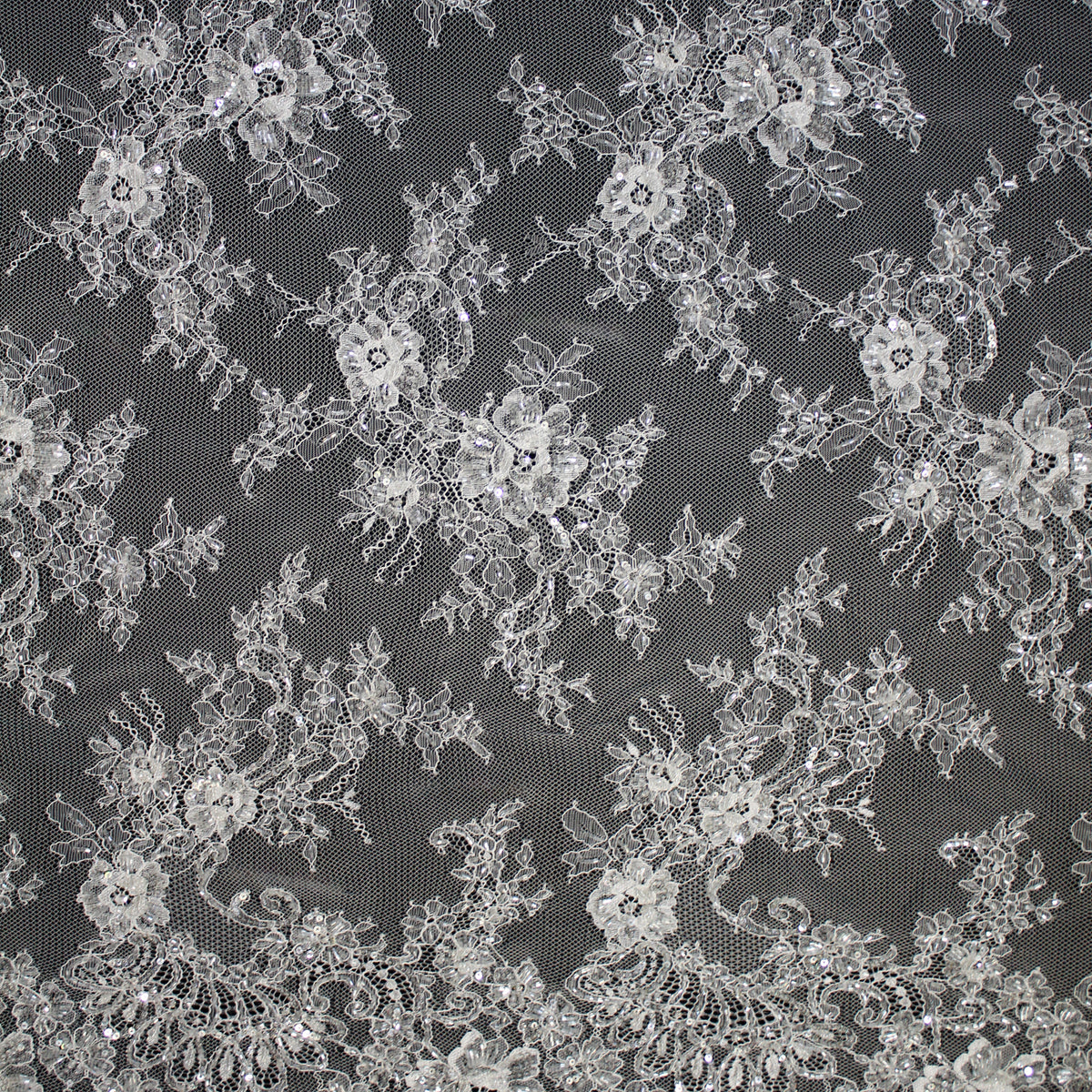 Haute Couture Lace | Bridal Ombré Embroidered Lace with Seed Beads, Sequins, All-Over Floral Bouquets & Double Border | FRI963