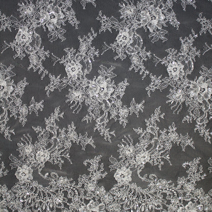 Haute Couture Lace | Bridal Ombré Embroidered Lace with Seed Beads, Sequins, All-Over Floral Bouquets & Double Border | FRI963