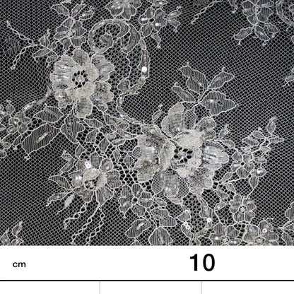 Haute Couture Lace | Bridal Ombré Embroidered Lace with Seed Beads, Sequins, All-Over Floral Bouquets & Double Border | FRI963