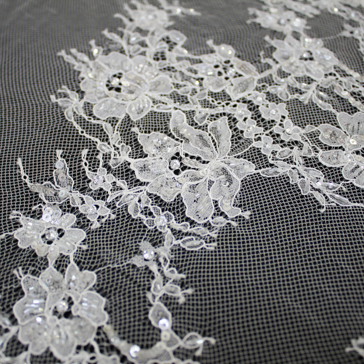 Haute Couture French Lace | Bridal Ombré Embroidered Lace with Rhinestones, Seed Beads, Sequins, Floral, Paisley & Double Scallop | FRI641