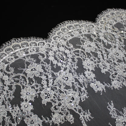 Haute Couture French Lace | Bridal Ombré Embroidered Lace with Rhinestones, Seed Beads, Sequins, Floral, Paisley & Double Scallop | FRI641