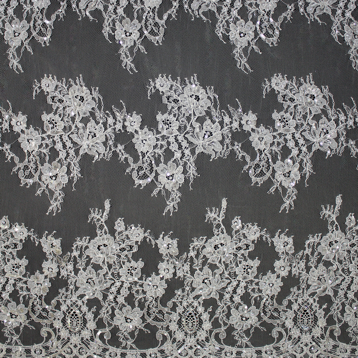 Haute Couture French Lace | Bridal Ombré Embroidered Lace with Rhinestones, Seed Beads, Sequins, Floral, Paisley & Double Scallop | FRI641