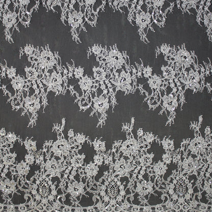 Haute Couture French Lace | Bridal Ombré Embroidered Lace with Rhinestones, Seed Beads, Sequins, Floral, Paisley & Double Scallop | FRI641
