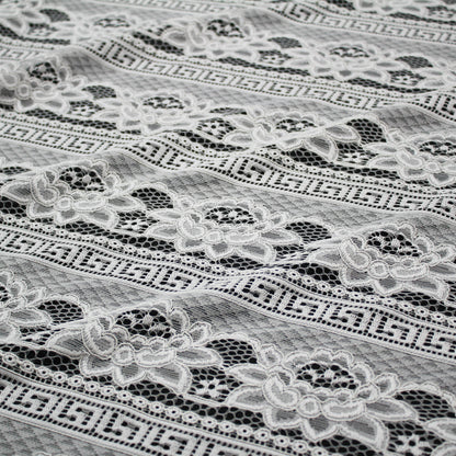 Re-embroidered Lace | Horizontal Bands with Geometric Pattern & Large Flowers | Double Scalloped Edge | H 140 cm | FSW2317