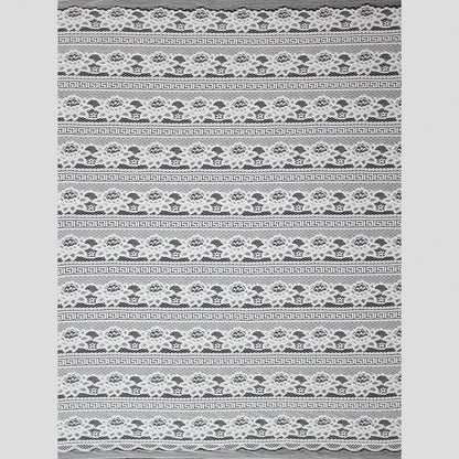 Re-embroidered Lace | Horizontal Bands with Geometric Pattern & Large Flowers | Double Scalloped Edge | H 140 cm | FSW2317