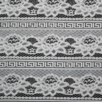 Re-embroidered Lace | Horizontal Bands with Geometric Pattern & Large Flowers | Double Scalloped Edge | H 140 cm | FSW2317