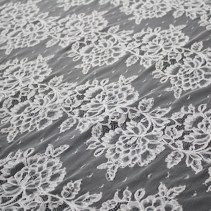 Re-embroidered Lace | Horizontal Zigzag Bands with Large Flowers | Double Border | H 140 cm | FSW4311