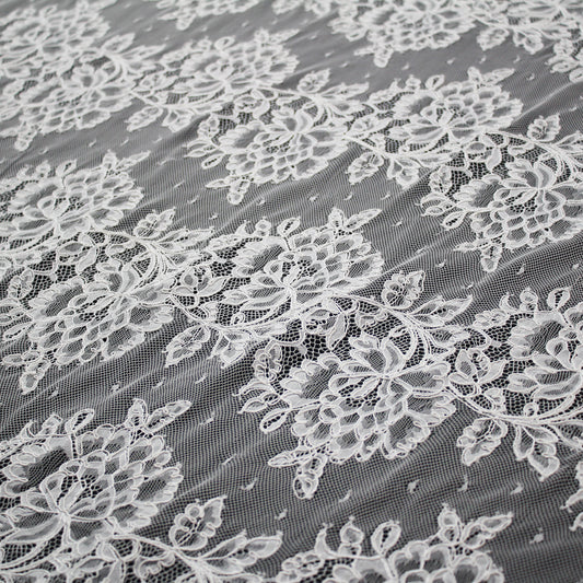 Re-embroidered Lace | Horizontal Zigzag Bands with Large Flowers | Double Border | H 140 cm | FSW4311