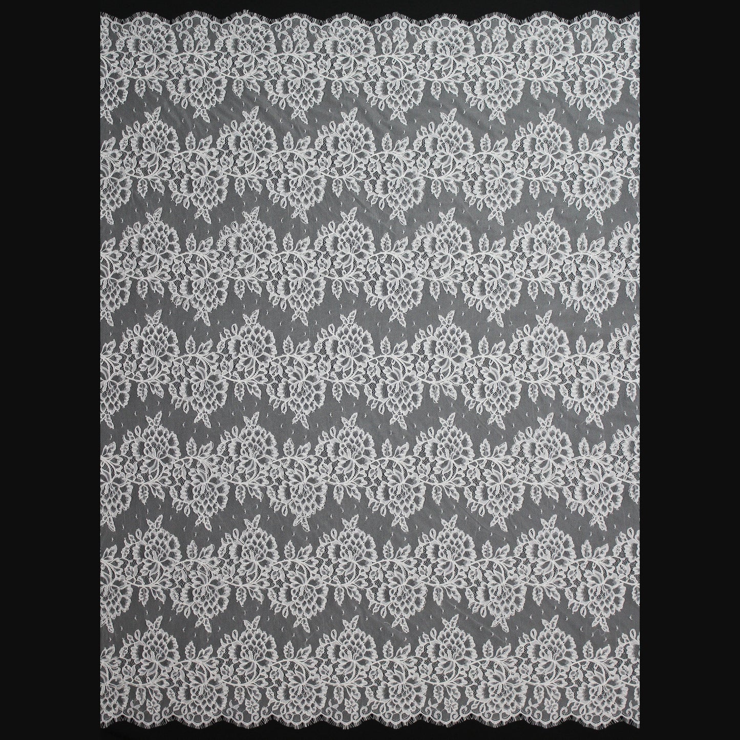 Re-embroidered Lace | Horizontal Zigzag Bands with Large Flowers | Double Border | H 140 cm | FSW4311