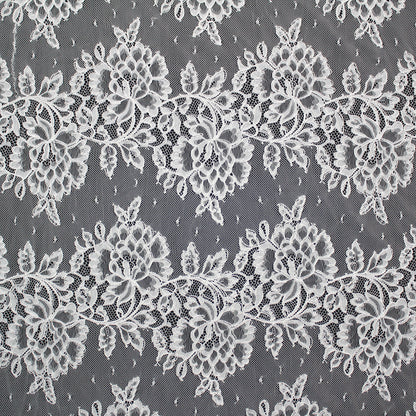 Re-embroidered Lace | Horizontal Zigzag Bands with Large Flowers | Double Border | H 140 cm | FSW4311