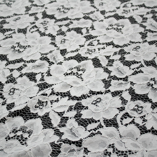 Filet Re-embroidered Lace | Full-Field Large Flowers | Double Scalloped Edge | H 145 cm | FSW4351