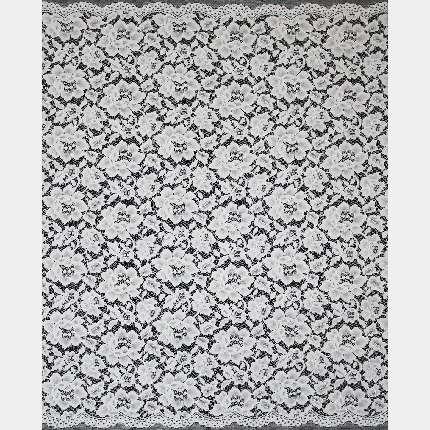 Filet Re-embroidered Lace | Full-Field Large Flowers | Double Scalloped Edge | H 145 cm | FSW4351