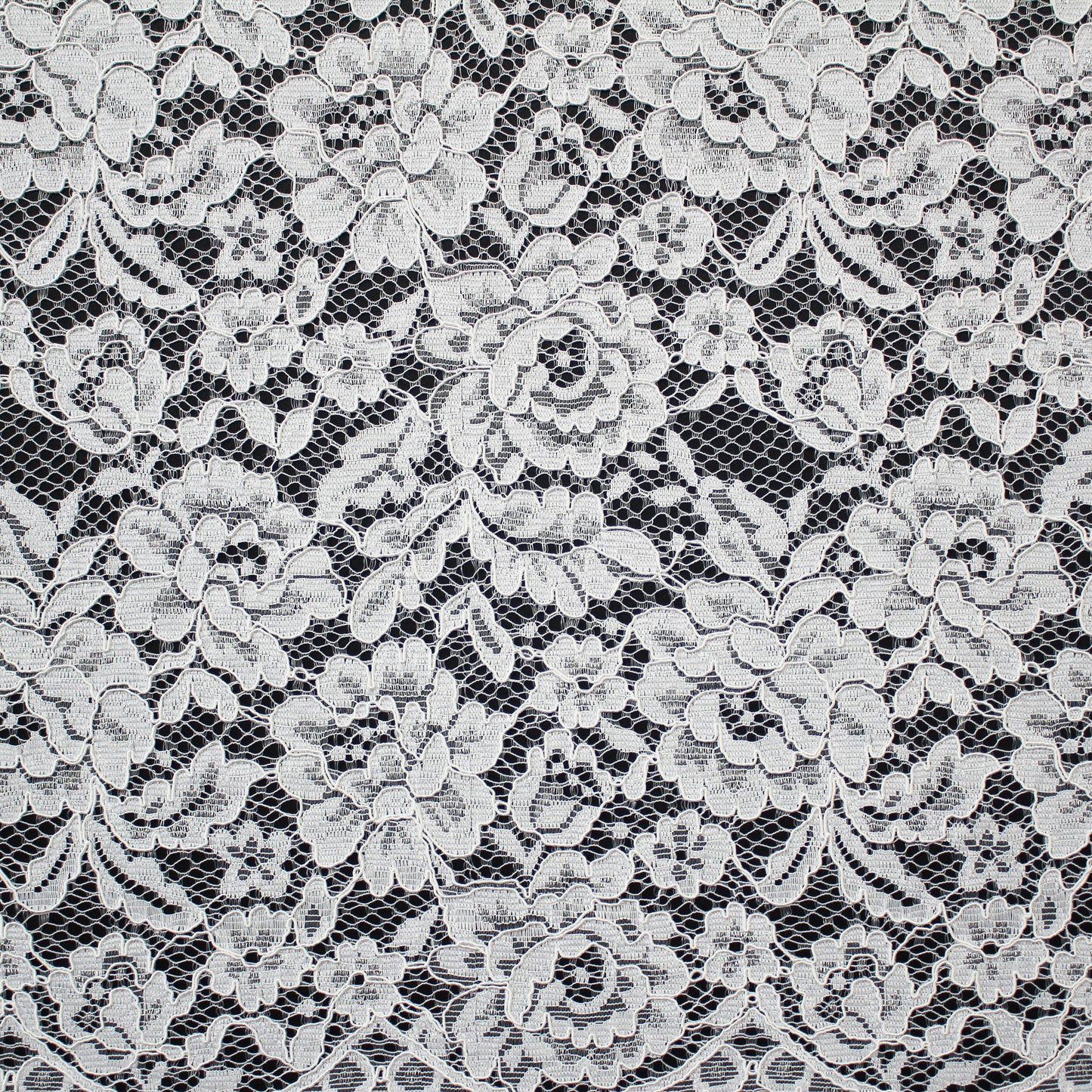Re-embroidered Filet Lace | Large All-over Roses | Double Scalloped Edge | H 140 cm | FSW4210