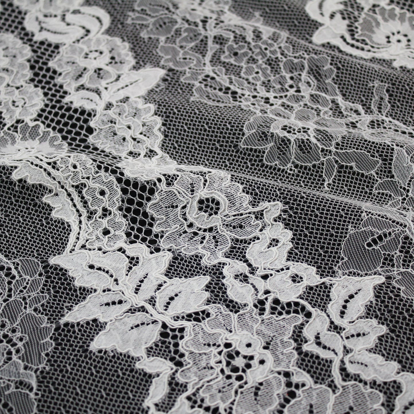 Re-embroidered Lace | Vertical Floral Stripes | Double Arabesque Scalloped Edge | H 144 cm | FSW1597
