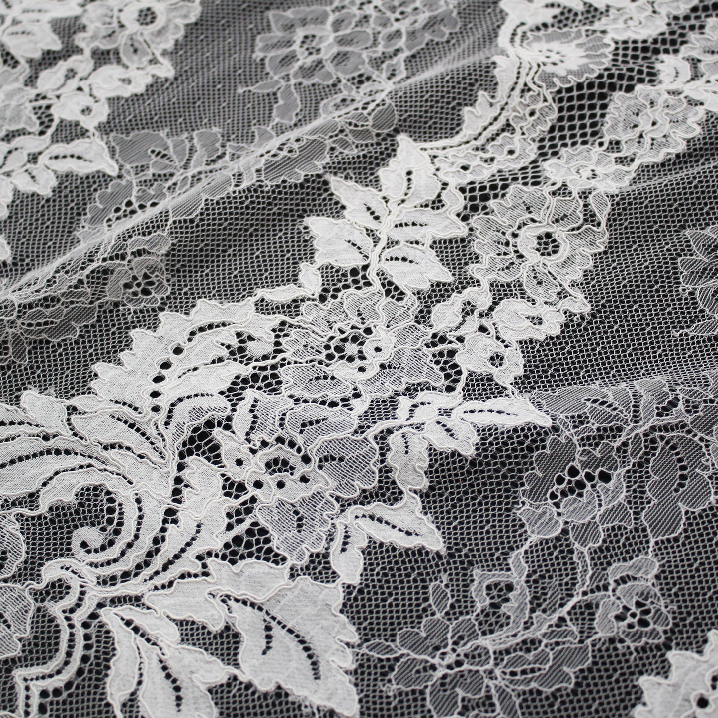 Re-embroidered Lace | Vertical Floral Stripes | Double Arabesque Scalloped Edge | H 144 cm | FSW1597